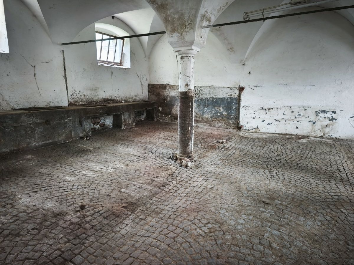 Raum der ehemaligen Stallungen nach der Baugrobreinigung